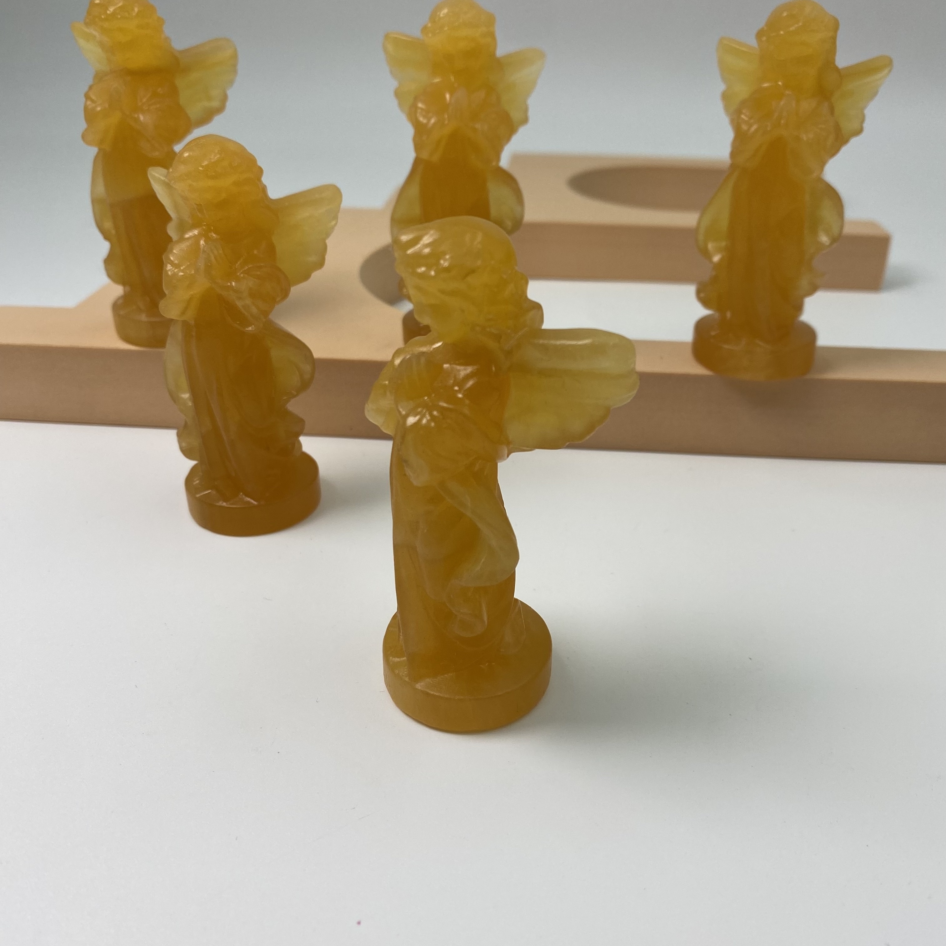 Yellow Calcite Angel Carving Natural Crystal Stone Home Ornament Healing